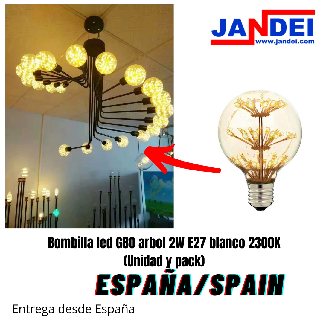 Jandei led globe bulb G80 tree 2W E27 2300K filament Gold globe E27 led spotlights vintage retro LED indoor light