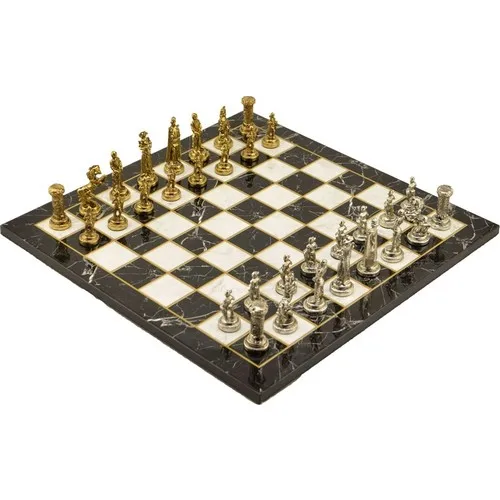 Metal Chess Set Medium English Polished Stone And Flat Marble Pattern Chessboard Queen's Gambit Chess Set