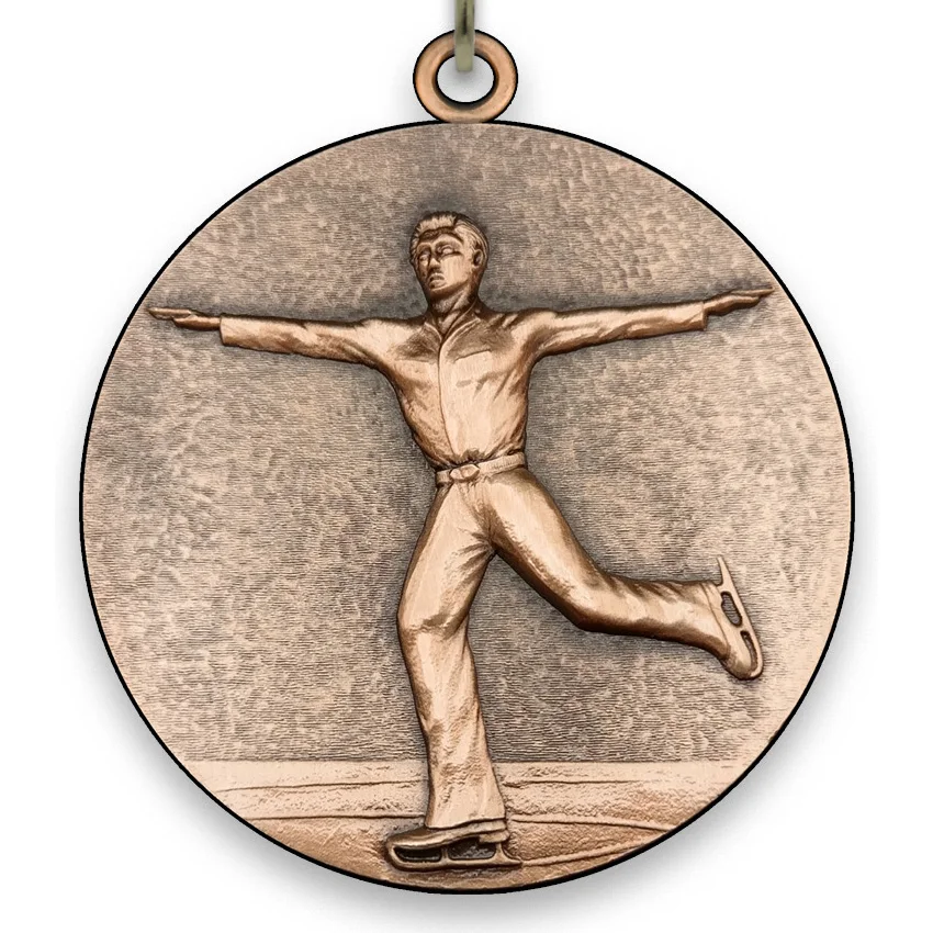 Large Metal Figure Skating Male - Bronze Medal - 6,4 cm - with Neck Ribbon size 2,2cm x 80 cm - Choice of Ribbon Colours.