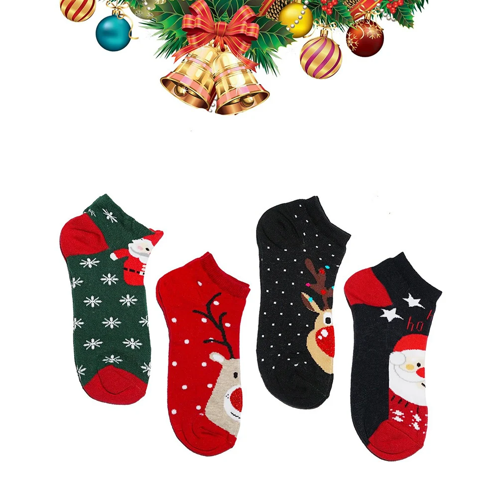 4 pairs in 1 Christmas Noel Colorful  Socket Socks New Year Gift