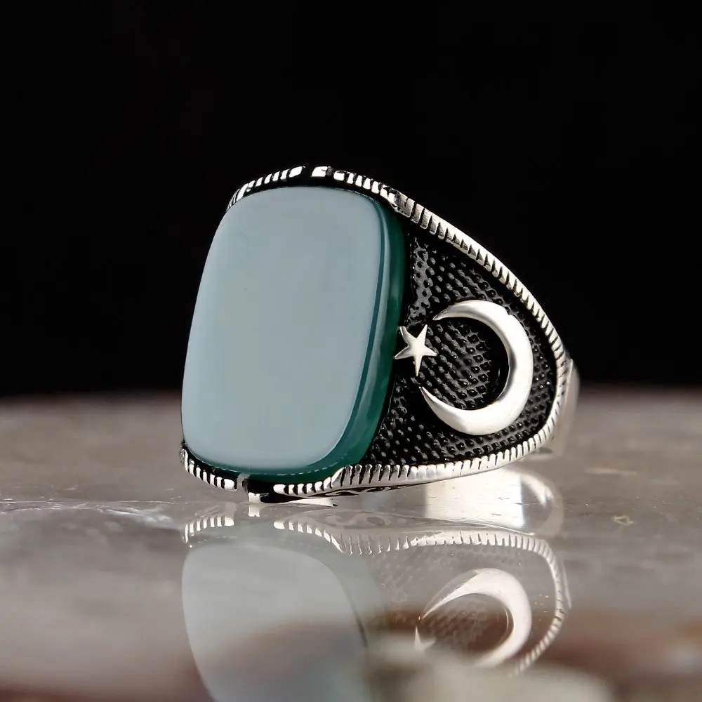 

MEN 'S 925 Sterling Silver Ring, Agate Stone, the Moon the stars Model, Male Gift Accessories Jewelry, made in Turkey, Handmade, High Quality