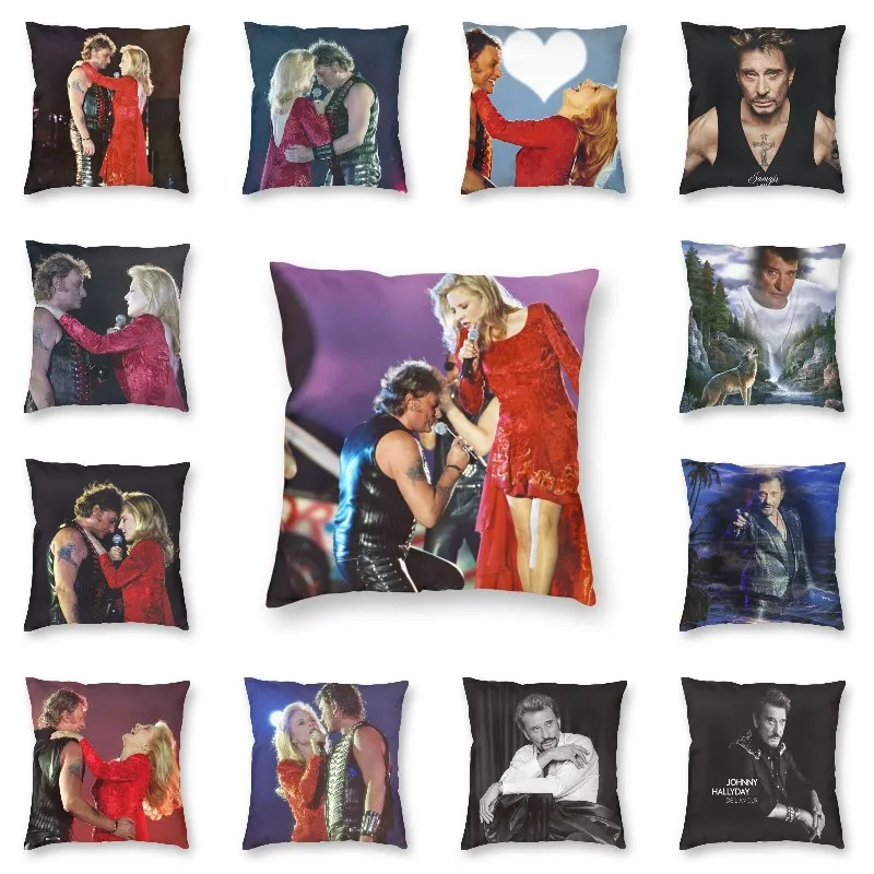 Johnny Hallyday And Audrey Dana Cushion Covers Sofa Living Room French France Rock Music Square Throw Pillow Case 40x40cm