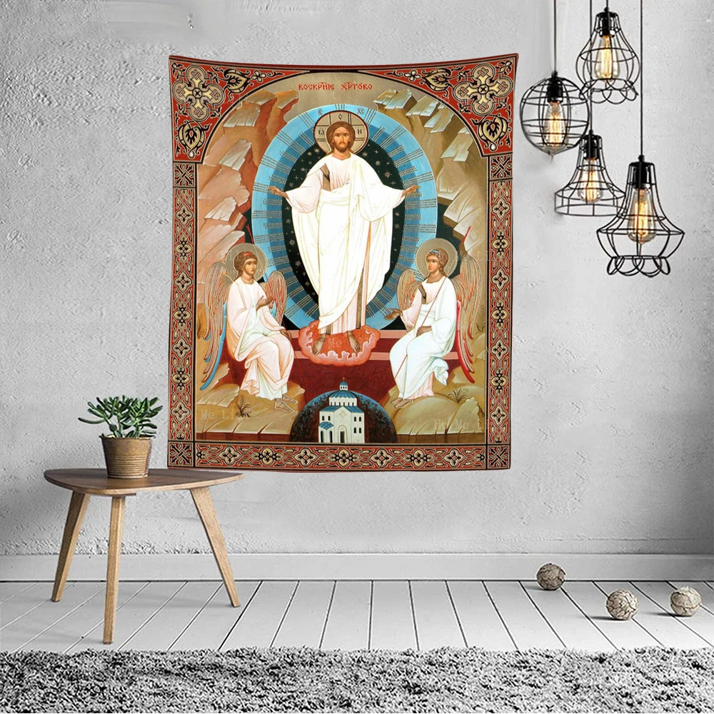 Icona di pasqua cattolica ortodossa russa resurrezione di cristo gesù angeli arazzo tradizionale sacro di Ho Me Lili Home Decor