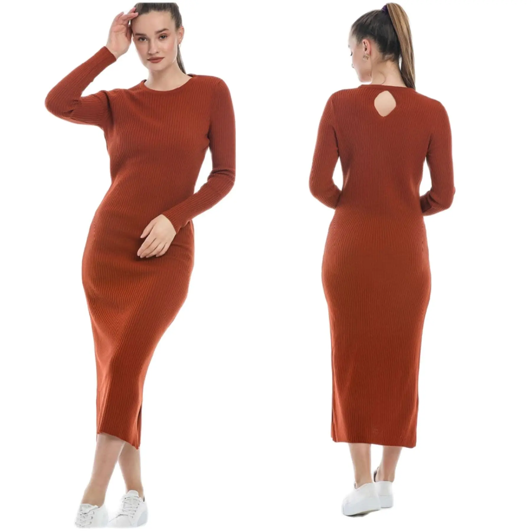 Knitted Emoderied Maxi Dress With Tassels One Size S-XL Long Sleeve Seasonal Comfortable Flexible Dress Turkey 2021