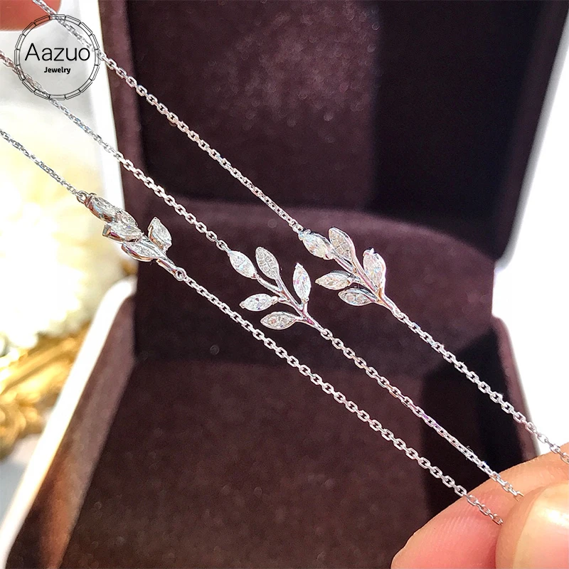 

Aazuo Real 18K Pure Solid White Gold Real Diamonds 0.18ct Classic Leaf Bracelet For Woman Upscale Trendy Engagement Party