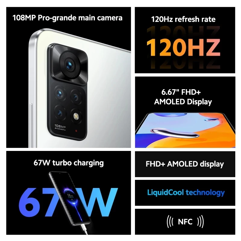 Xiaomi versión Global Redmi Note 11 Pro 108MP cámara principal 67W carga rápida NFC MTK Helio G96 120Hz pantalla AMOLED