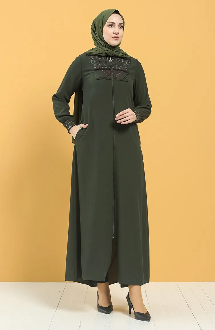 Women Hijab clothing Zippered Abaya Muslim Abaya Maxi Kaftan Sequin detailed ABAYA dresses for women Made in Turkey 2023