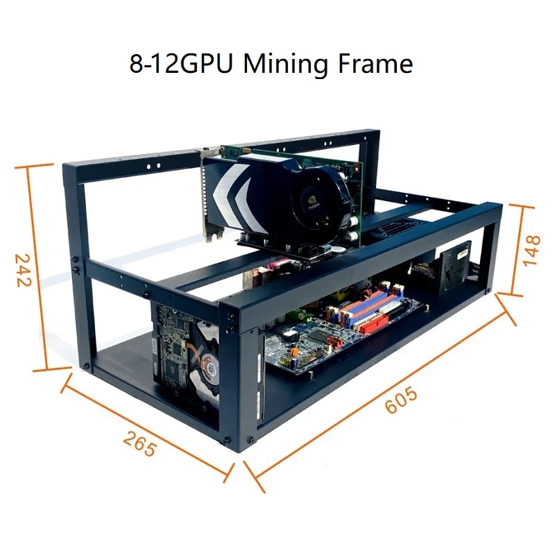 

Steel Coin Open Air Miner Mining Frame Rig Case Up To 12 GPU 8Cards Ethereum Bitcoin Mining Rig Aluminum Stackable Mining Frame