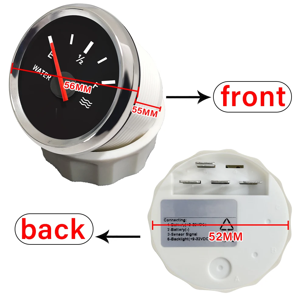 ELING 52mm 水位計 0-190オーム 240-33オーム信号 赤色バックライト付き 動作電圧9〜32V ボート、車、バイク、ヨットに適合