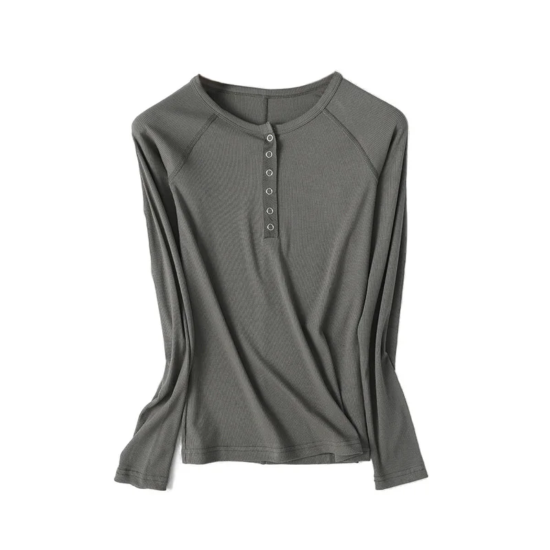 

Women Henley Shirt Raglan Long Sleeve T Shirt Snap Button Tops Ribbed Slim Fit Tees Essentials S,M,L