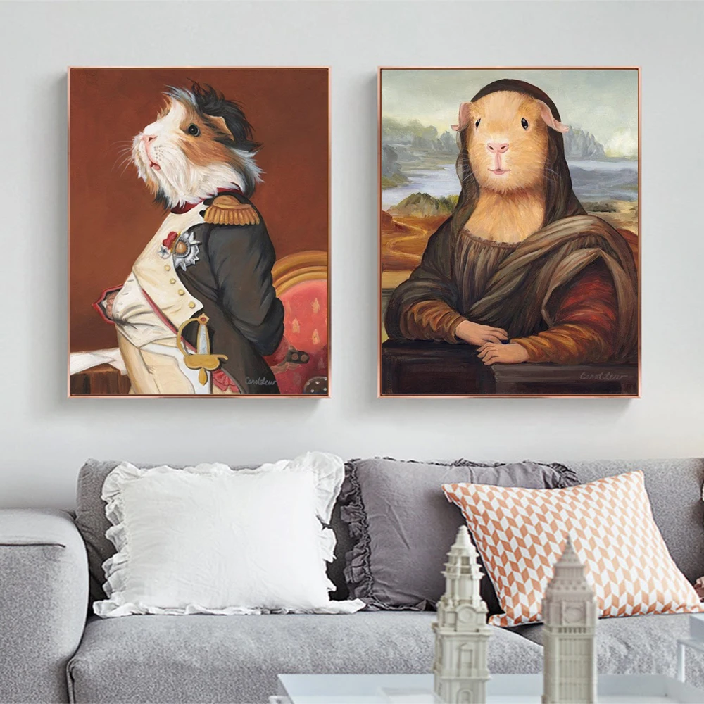 Impressionism Guinea Pig Prints Wall Poster Print Animals in Clothes Canvas Painting Art pictures Living Room Home Decor Gift