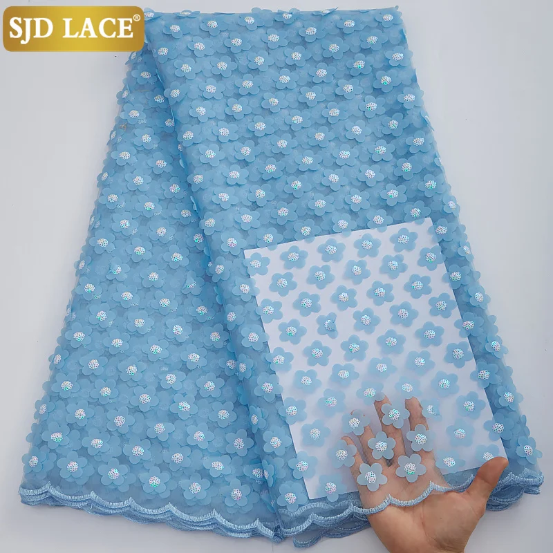 

SJD LACE 2024 Latest African Mesh Lace Fabric 3D Flower Light Soft French Tulle Lace Fabric Embroidery Sequins Mesh Dress A2816