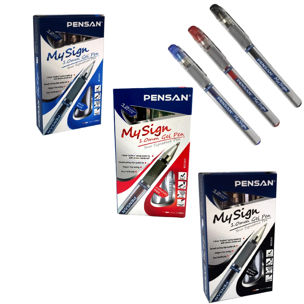 

Pensan My Sign 1mm Gel Roller 12 Pcs Pens Superior Quality Red Blue Black Water Based Smooth Ink Signature Office School Supply