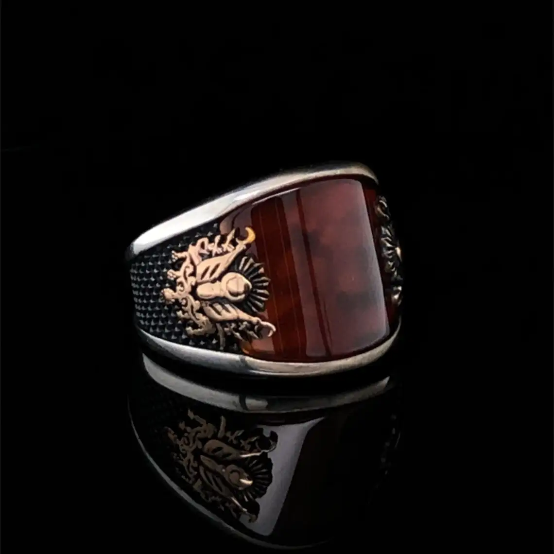 

Red Agate Silver Celtic Ring New Authentic Ottoman Motif Sterling Silver Jewelry Master Hand Ring Men's Rustic Gift For Him