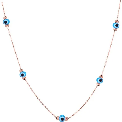 XSilver Blue Eye Evil Eye Beaded Rose Necklace