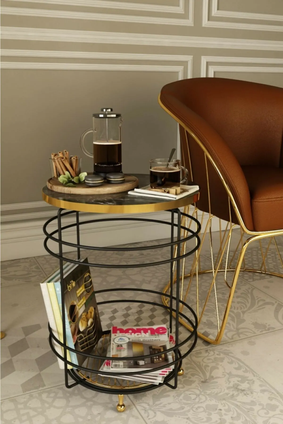 Gold Coffee table Side table Black Steel Side Center Table with Gold Leg  Bedside organizer console Side table living Auxiliary