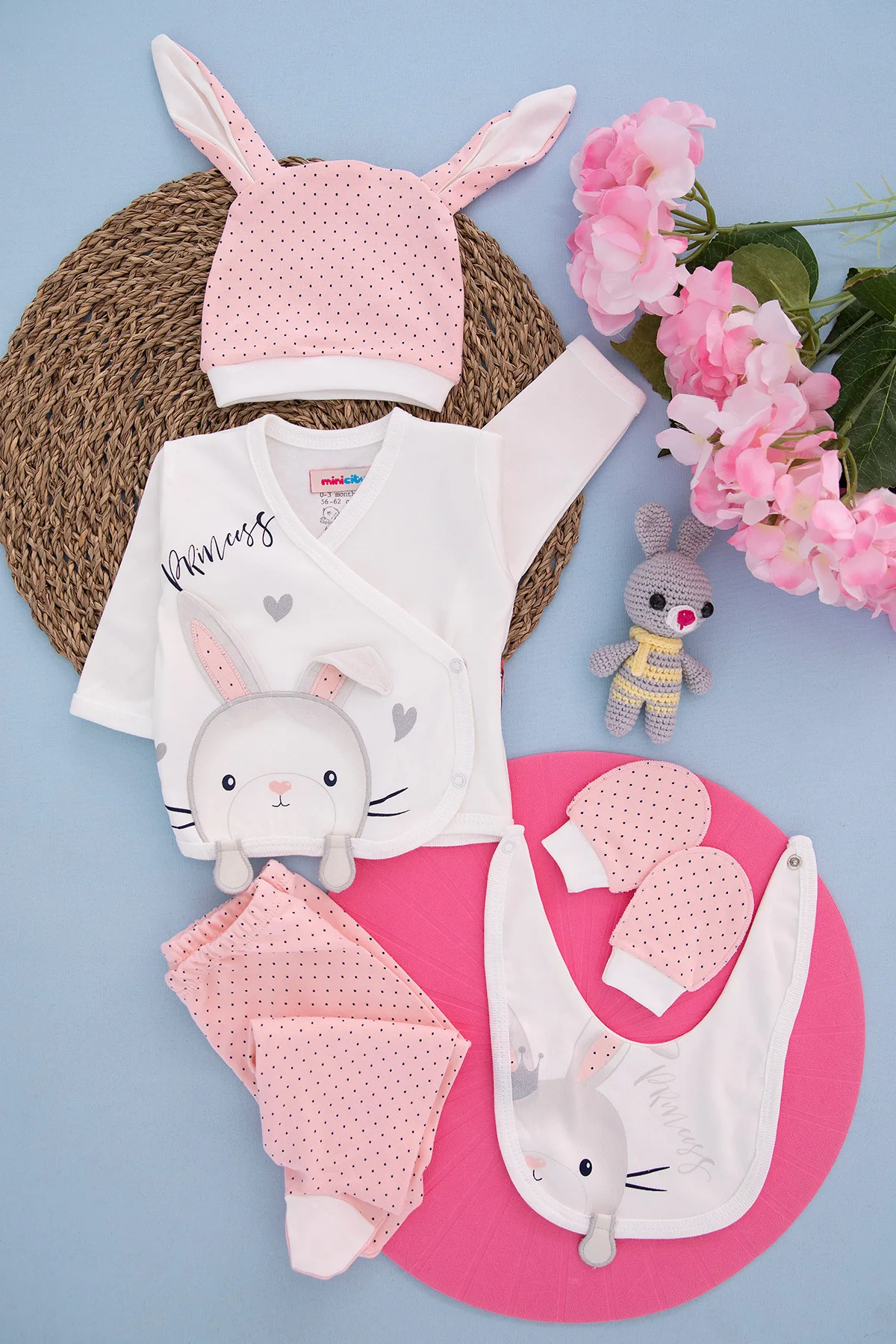 

Baby girl Newborn-Eared Rabbit 5 Piece The Zibin set 100 Cotton Soft Textured Casual antiallergic (0-3Ay) - 15472