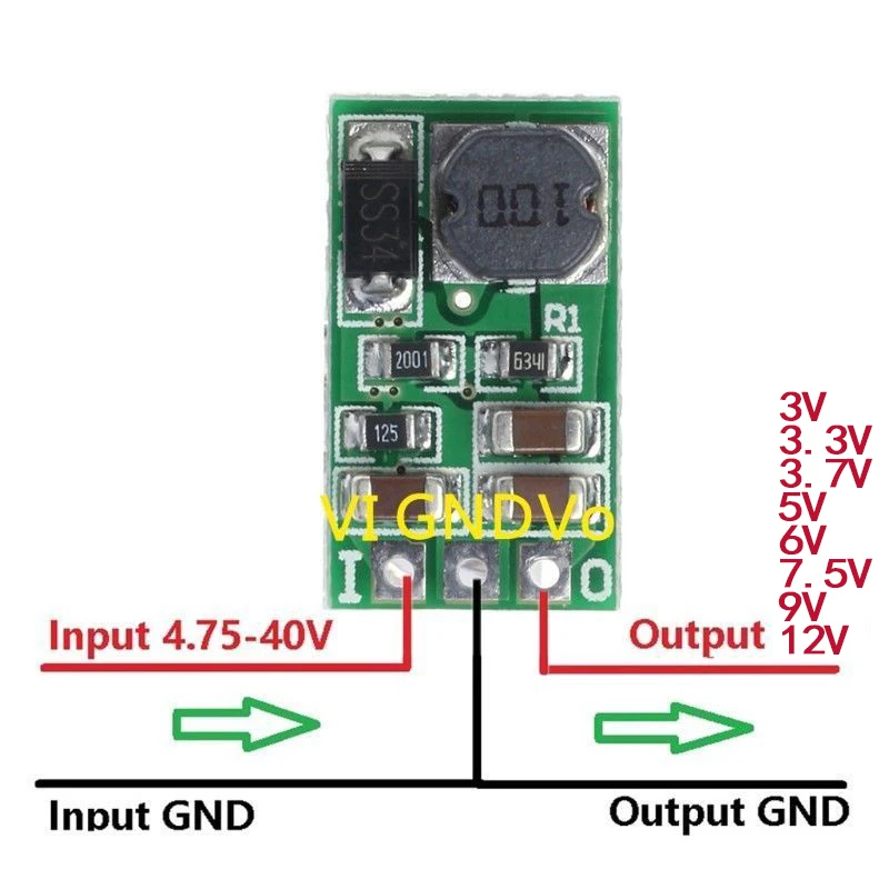 DC-DC DC 5-40V to 3V 3.3V 3.7V 5V 6V 7.5V 9V 12V 1A Buck Step Down Converter Module Voltage Regulator Board