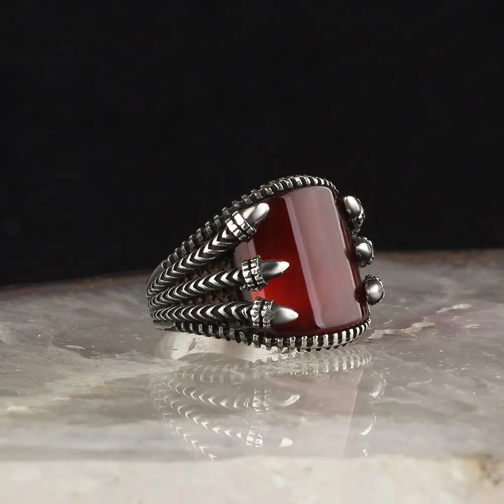 Men's 925 Sterling Silver Ring, Red Agate Stone, Gift for Men Jewelry, Vintage, real Natural Stone Free Shipping Turkish Style