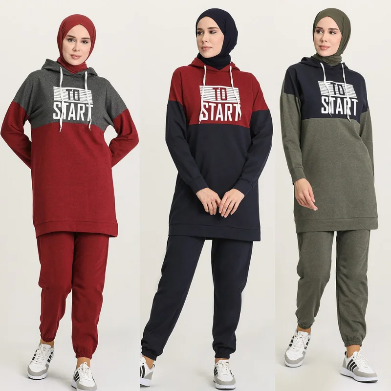 Hijab Women Tracksuit Tunic Suit Women Hijab Sport Women Tracksuit Muslim Fashion Hooded casual Dubai Islamic sportswear Arabia