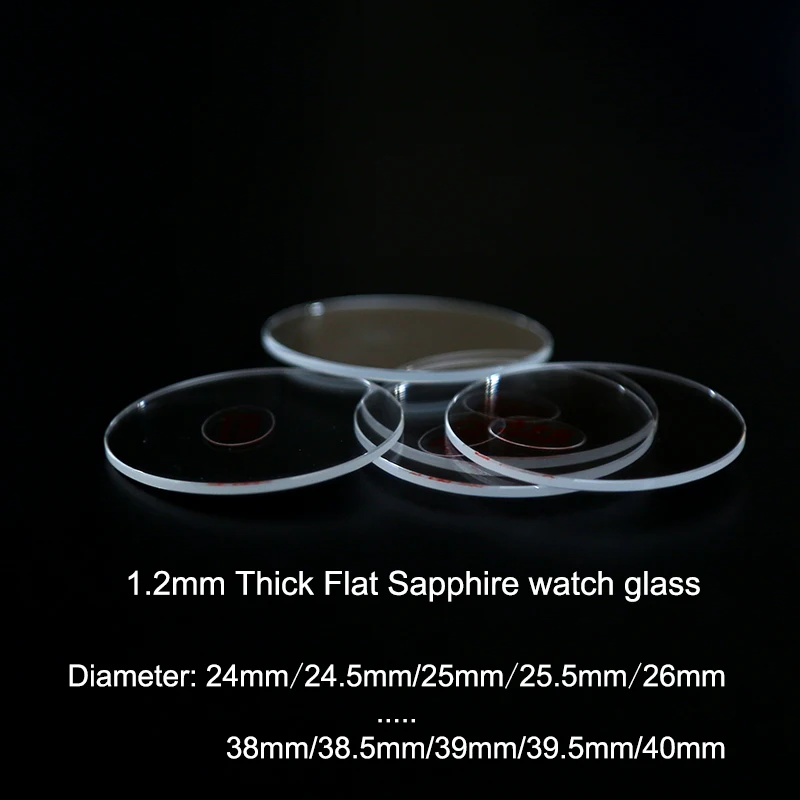 1.2mm Thick  Watch Sapphire Glass Flat  Anti Scratch Smooth Round Transparent Crystal Glass For Watch Repair Size 30 to 40mm