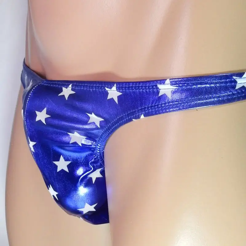G3193 Sexy Bikini Mens Posing Underwear Pouch metallic coated Bodybuilder Gym Blue Stars