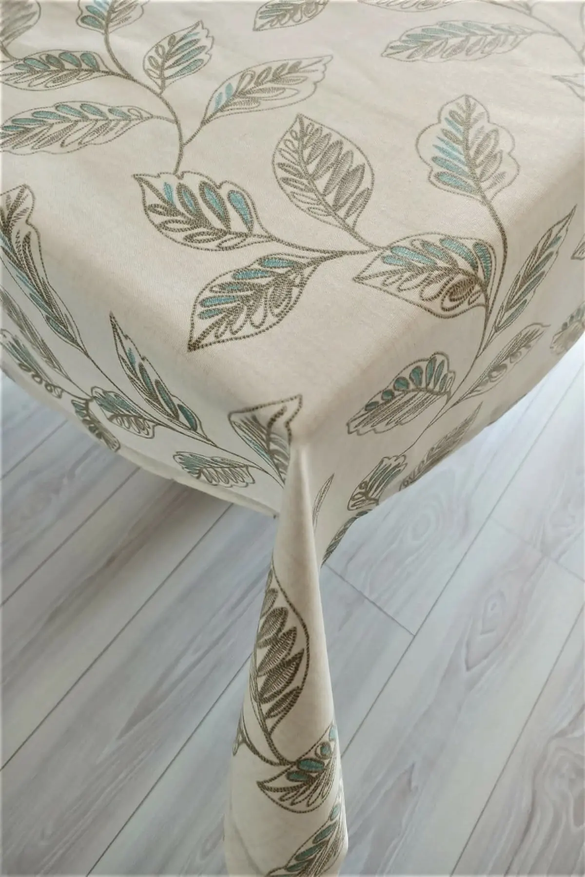 Linen Textured Colored Leaf Pattern White Table Cloth Wedding, Party,Sofa Cover Turkish Cotton For Rectangle Table