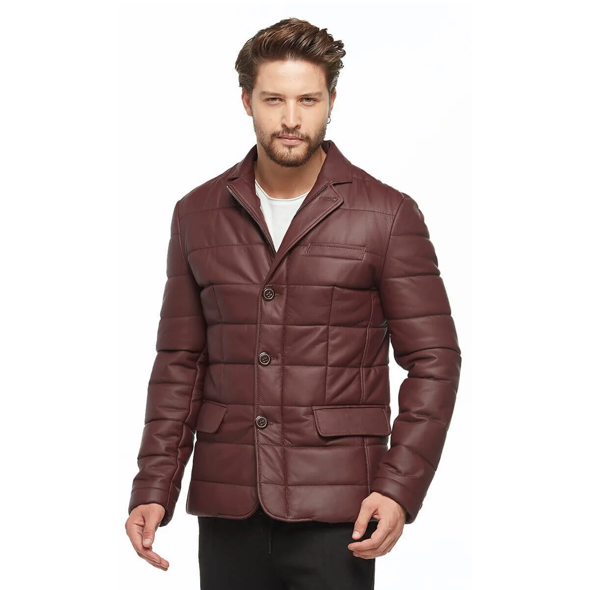 Morazzi Blazer Inflatable Leather Jacket Burgundy Orjinal Lambskin Autumn Winter 2022 Biker Slim Large Size VintageTürkiye