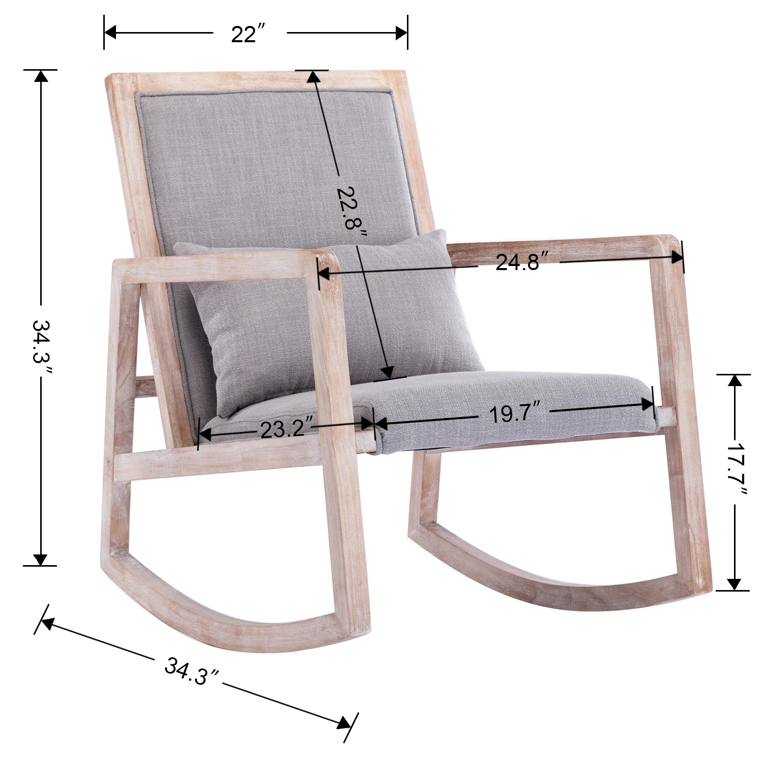 2 Color Solid Wood Linen Fabric Antique White Wash Painting Rocking Chair with Removable Lumbar Pillow[US-Stock]