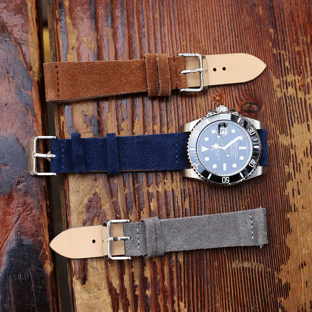 Onthelevel Handmade Suede Watch Strap Band Double Layer 18mm 20mm 22mm 24mm Black Brown Coffee Gray Color Watchband