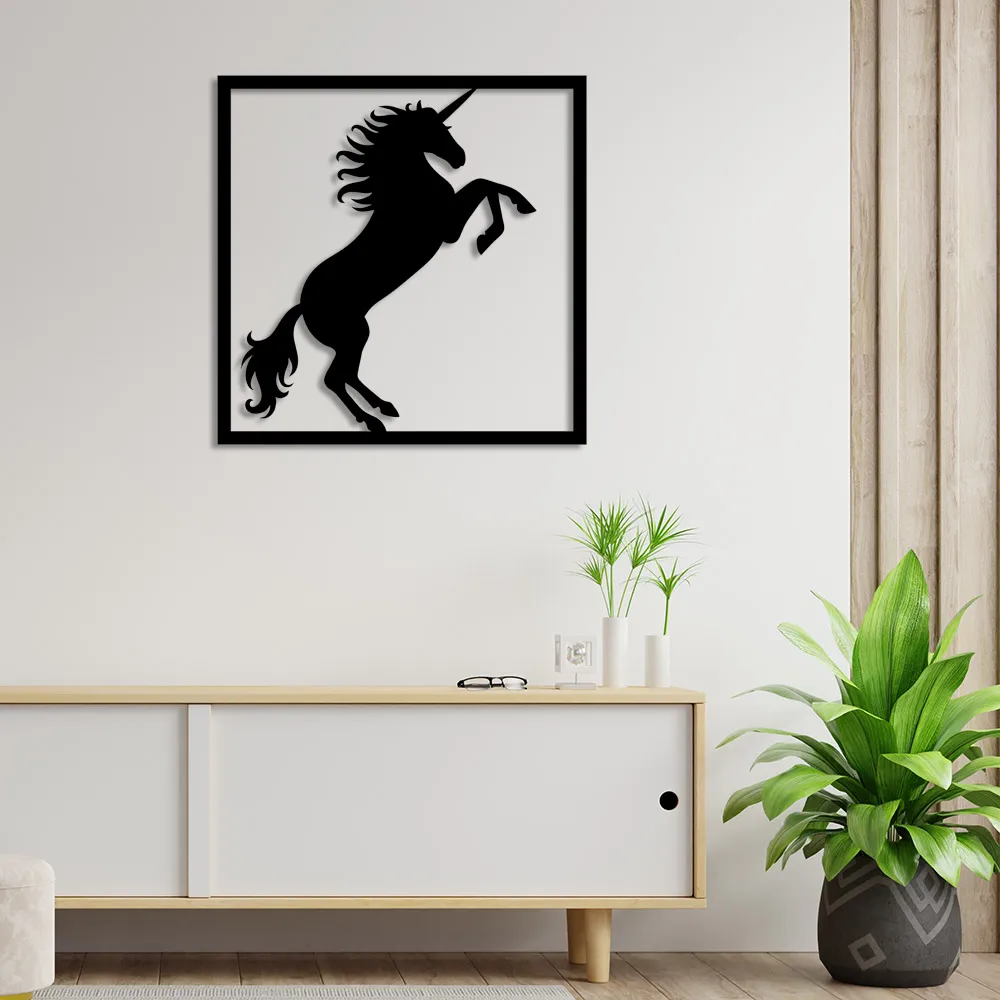 Inside a Frame with Legs in the Air Unicorn Wall Accessory Wooden Table 50x50cm