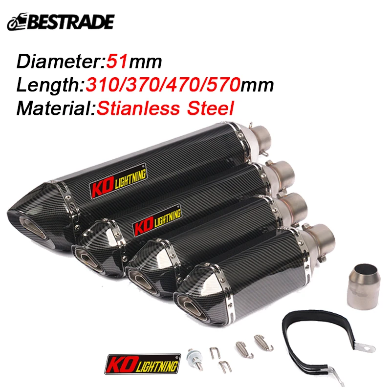 

Motorcycle Universal 51mm Exhaust Muffler Pipe Silencer Tube Vent Tips With DB Killer Escape Modified Scooter Stainless Steel