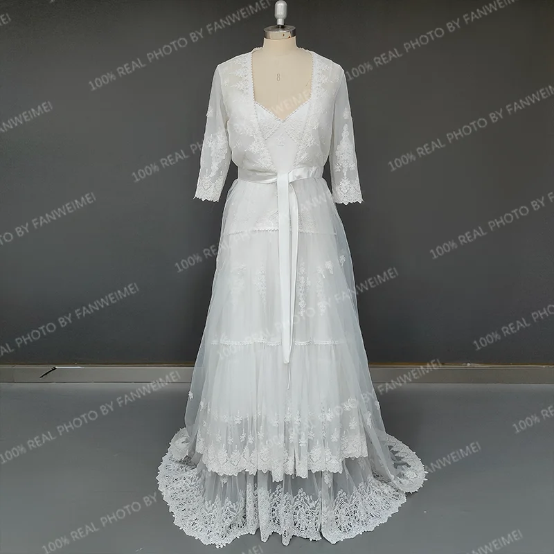 11883 #   Elegante duas peças sexy cintas de espaguete personalizado boêmio renda vestido de casamento sereia sem costas vestido de noiva de casamento