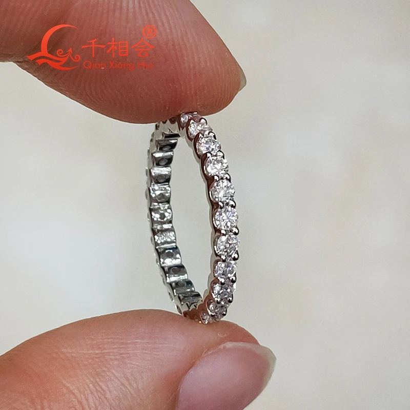 

10k 14k 18k gold 2mm Moissanite Full Eternity Ring Band D Color VVS Round moissanite Rose Gold Plated Ring Jewelry