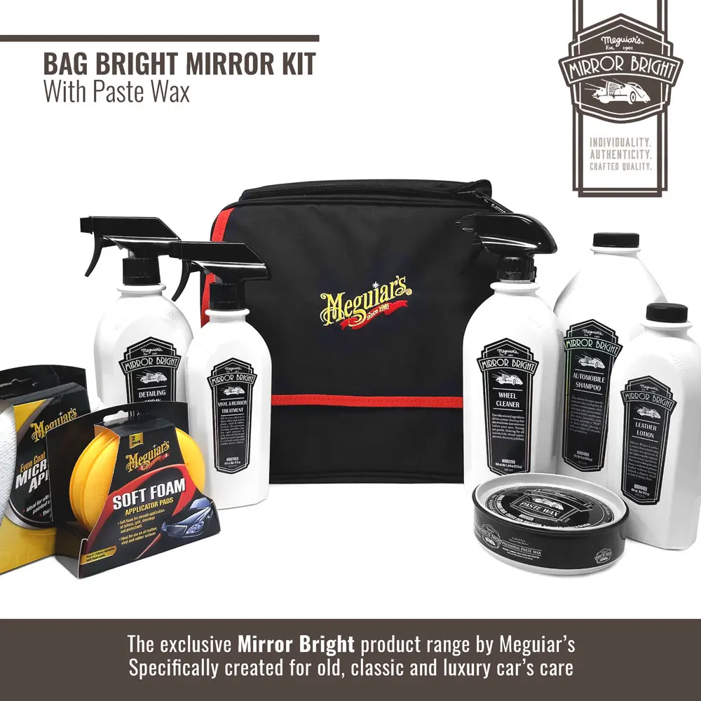 Kit Meguiar's Mirror Bright full range with paste wax bag and applicators