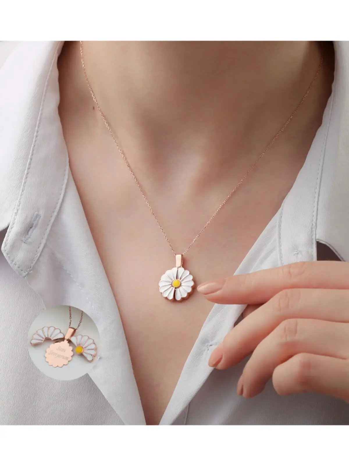 Women's Jewelry Accessory 925 Sterling Silver Daisy Collapsible Love Necklace Request & Print Gift Stylish Necklace