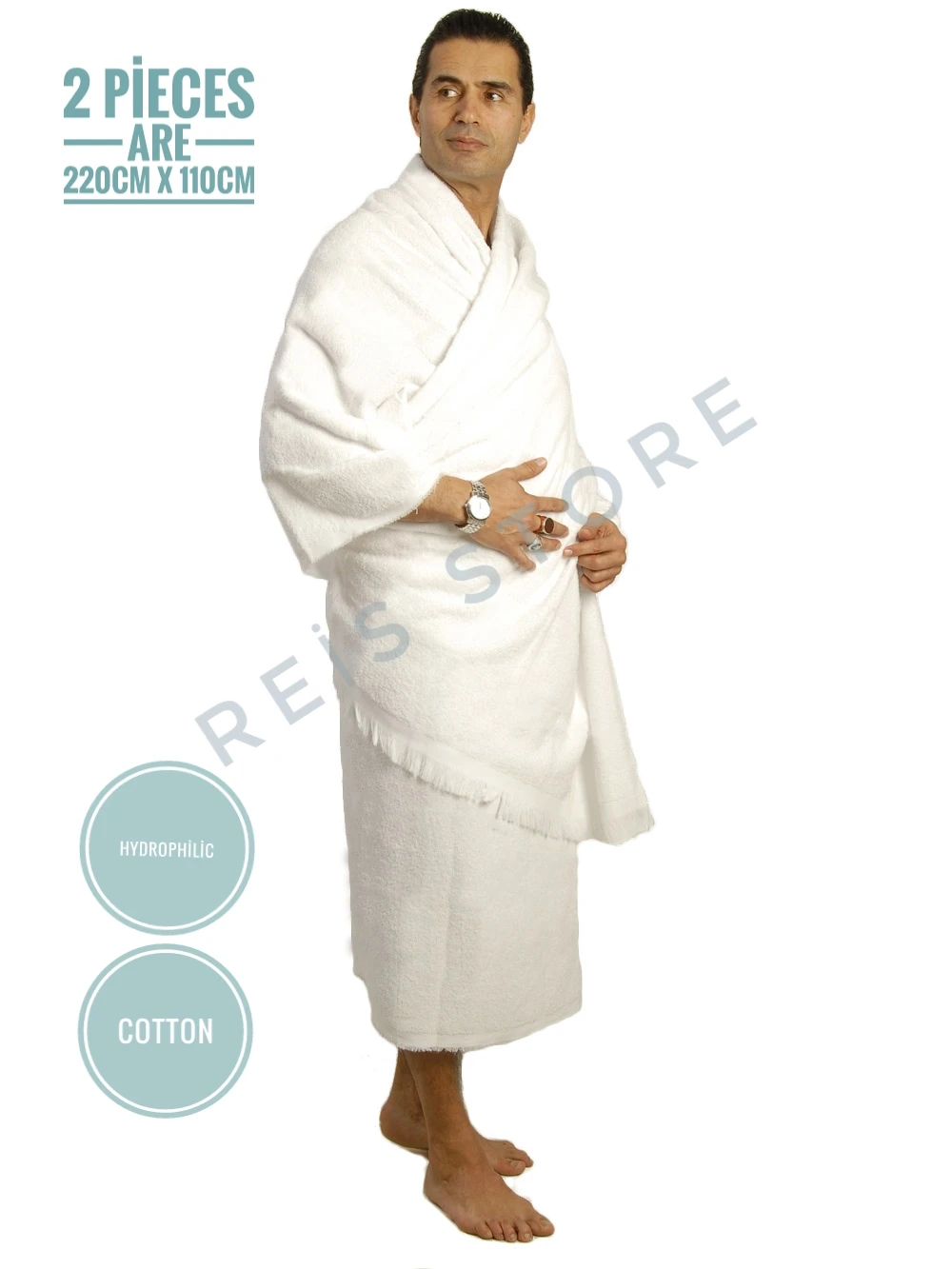 Ihram Pilgrimage Turkish Towel for Muslim Hajj Prayer Shawl, %100 Cotton White Garb Islamic Mecca Worship Costume 220*110cm Reis