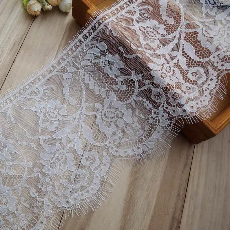 

30 Meters/Lot Off White Chantilly Lace Trim Lace Trimming For Apparel French Lace Trim, Double Motif Lace Trim With Eyelash