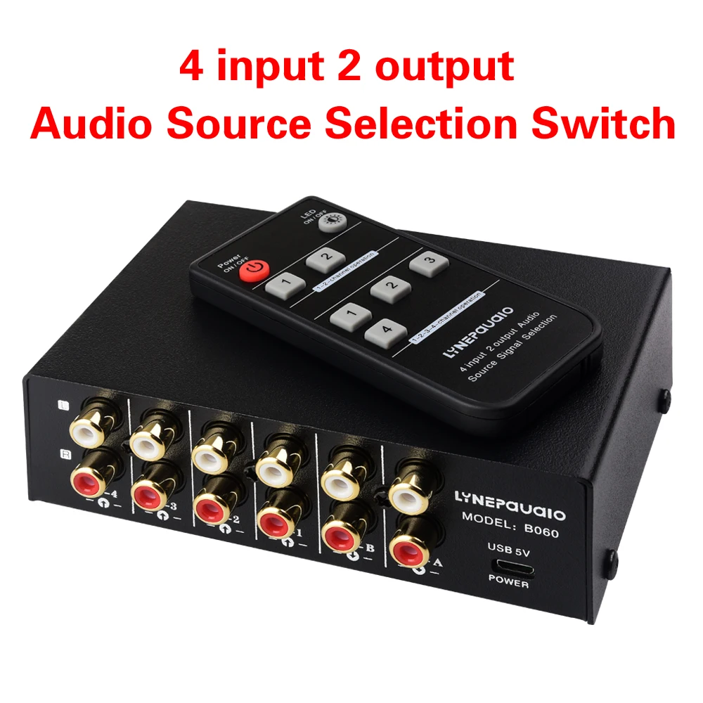 4-in 2 or 2-in 4-out audio signal selection switcher\audio switcher\with remote control switching function lossless RCA interfac