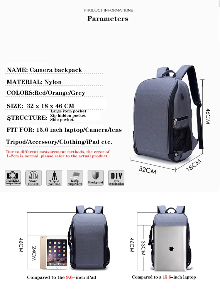 JINNUOLANGRucksack mit großem Fassungsvermögen, Kamerarucksack, wasserdichter Fotorucksack, multifunktionale Reisedrohne, Fotografie, N – Detail 3