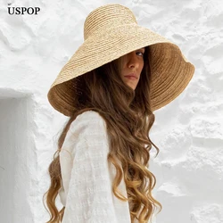 USPOP Women straw hats super large brim sun hats Conical raffia beach hats female summer hats