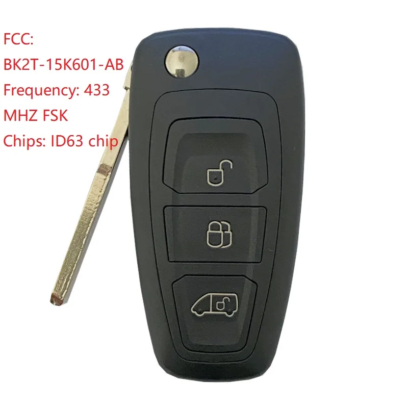 CN018057 For Ford Transit /Transit Custom 2014-2016 433MHZ 63 Chip 3 Button Flip Remote Key BK2T-15K601-AA/ AB/ AC