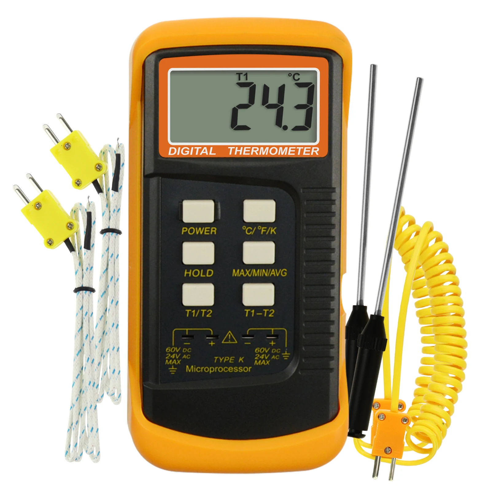 

K-Type Thermocouple Thermometer with 4 Probes(Wired & Stainless Steel) Dual Channel Indicator High Temperature Scale