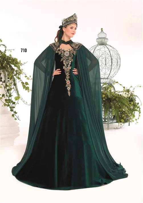 Hurrem Sultan Cape Style hennè caftano velluto SML710Green