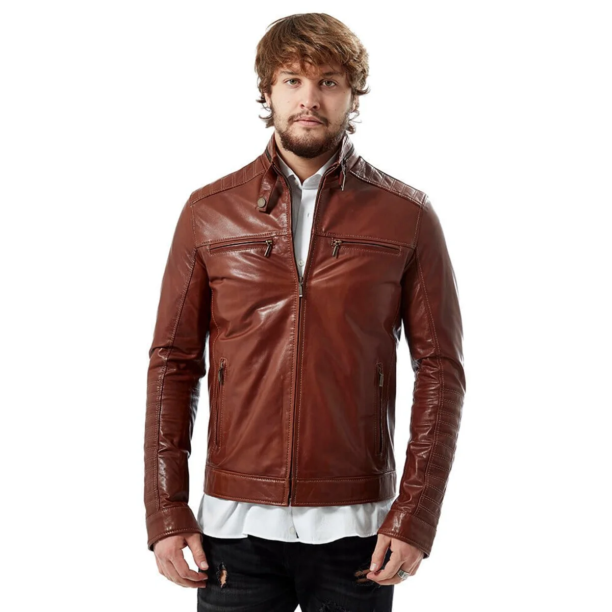 Felice Tân Phối Da Orjinal Da Cừu Thu Đông 2022 Biker Slim Size Lớn VintageTürkiye