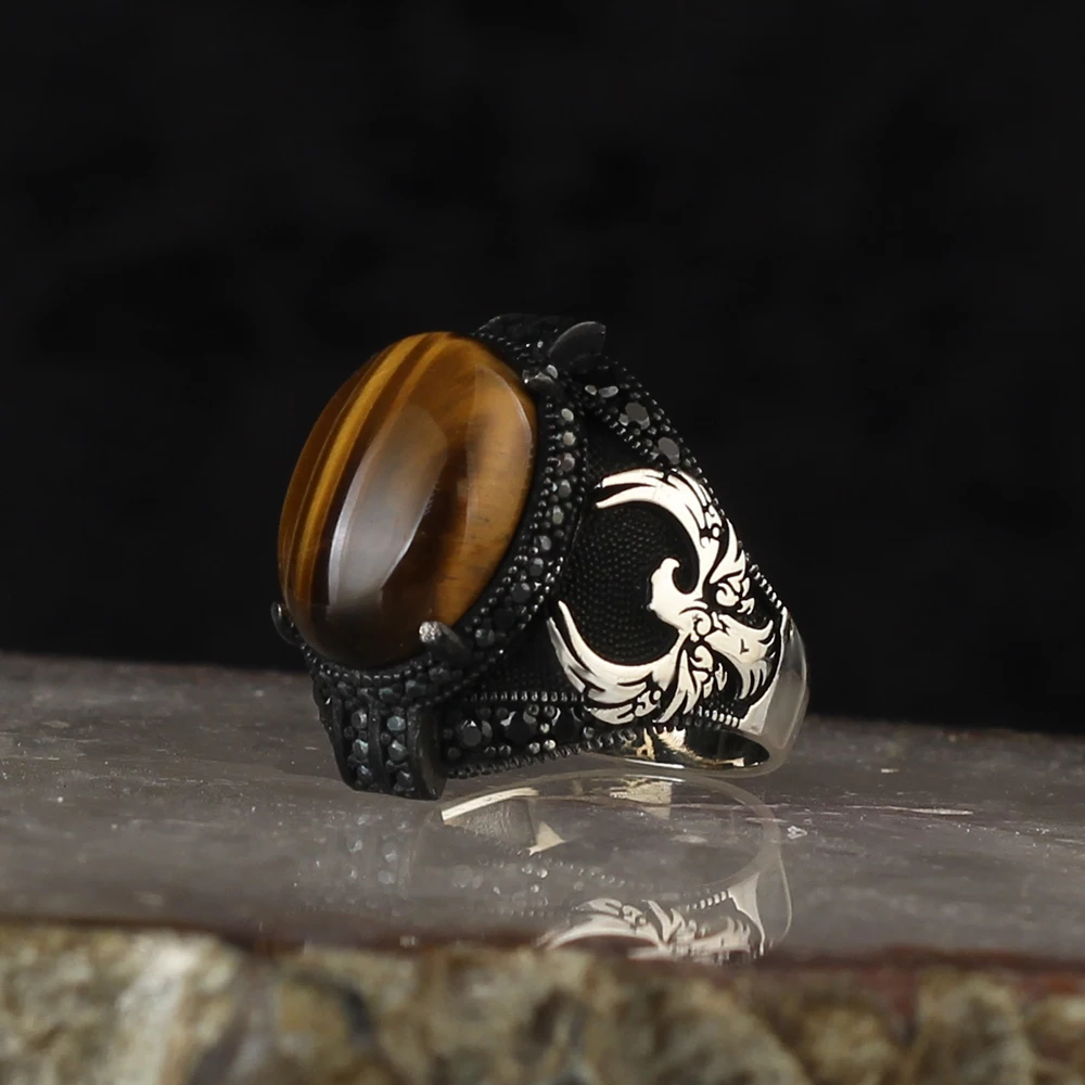 Eagle 925 Sterling Silver Ring for Men Tiger Stone . Jewelry Fashion Vintage Gift Onyx Aqeq Mens Rings All Size