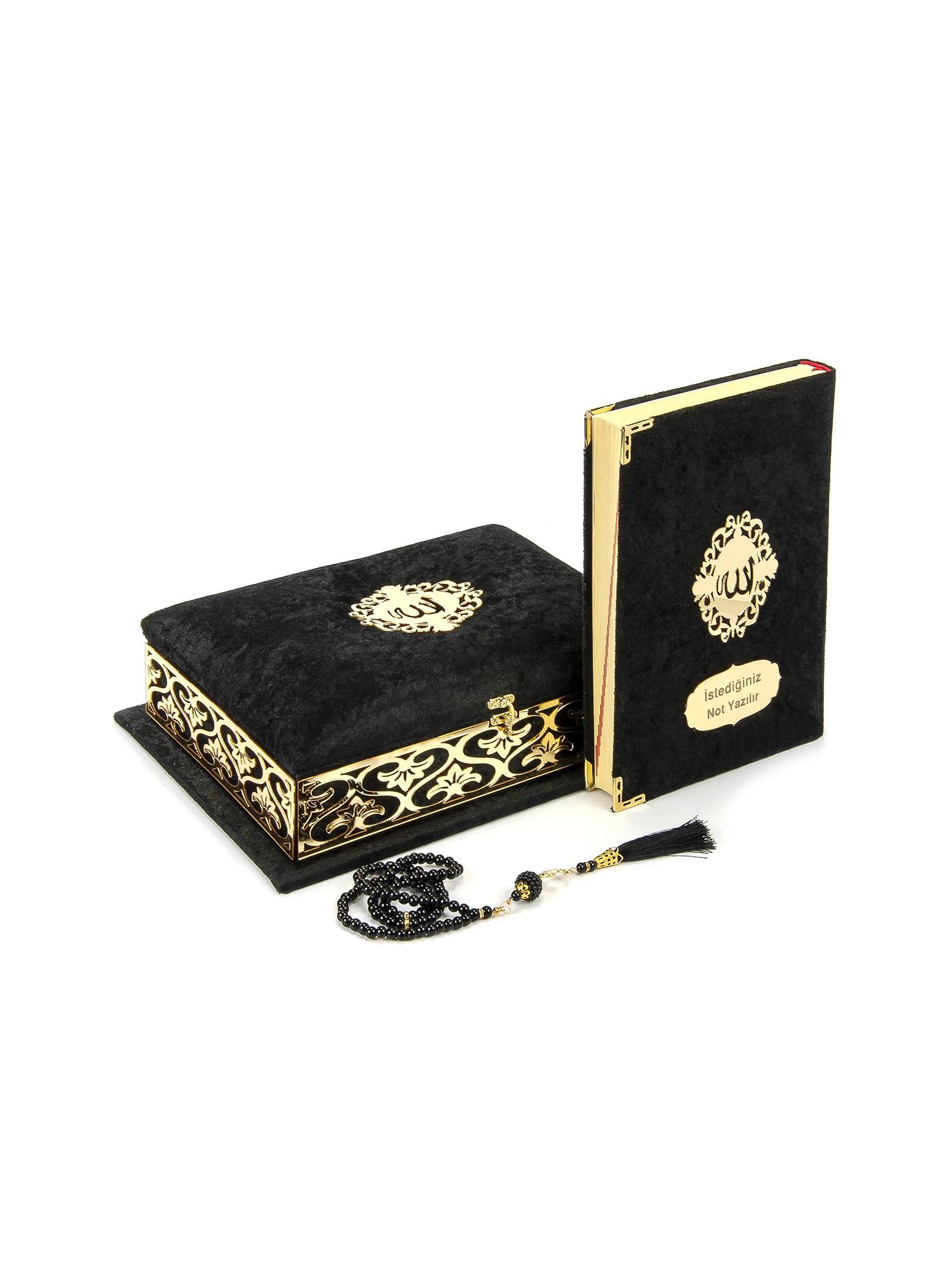 The Nobel Quran With Fluffy Foam Velvet Covered Wooden Box Personized Gift Set To Your Loved Ones Black Color