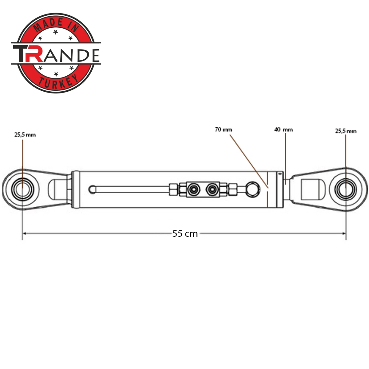 Tractor Hydraulic Top Link Assembly, Double Lock, With Hoses, Extra 40 mm Piston Pin, 26-26 mm connection, 55 cm Made In Turkey