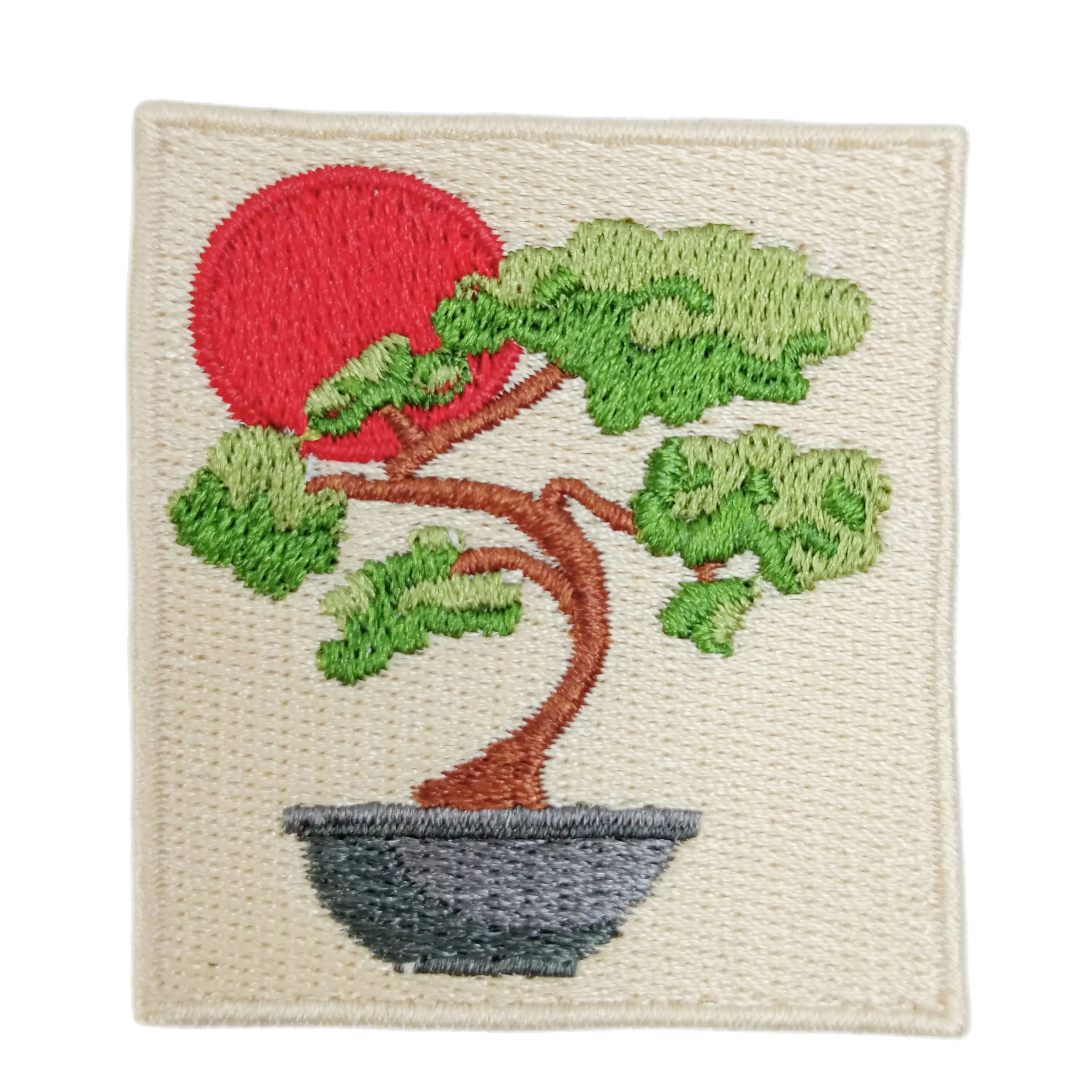 Square Artwork Guest-Greeting Pine Cover Sunrise Embroidered Patches Japanese Wabi-sabi Beautiful Scenic Applique Iron On Patch