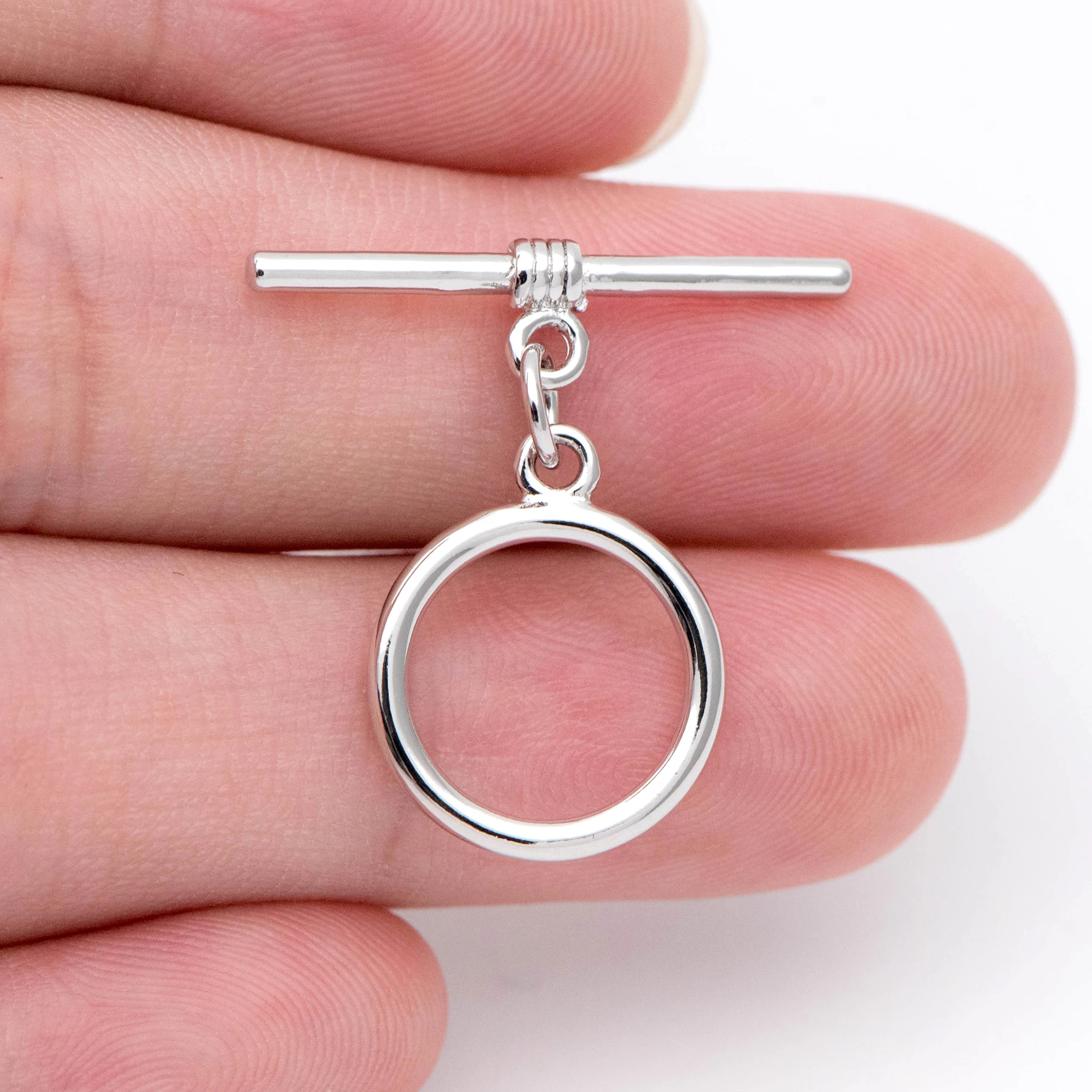 

10 Sets Silver Tone Toggle Clasp, Rhodium Plated Brass, Easy Close Clasp 14mm Smooth Round (#GB-1543-2)